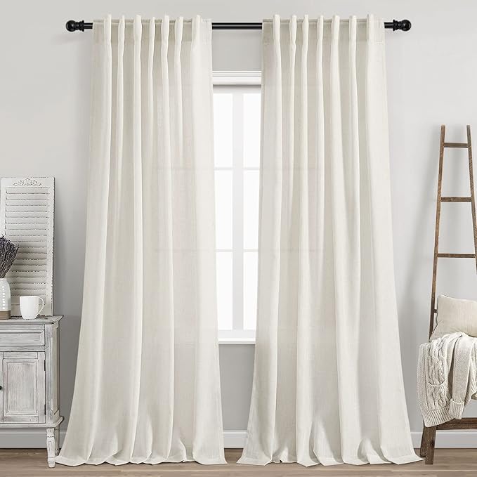 Cream Linen Curtains 87 Inches Long by Nanspring