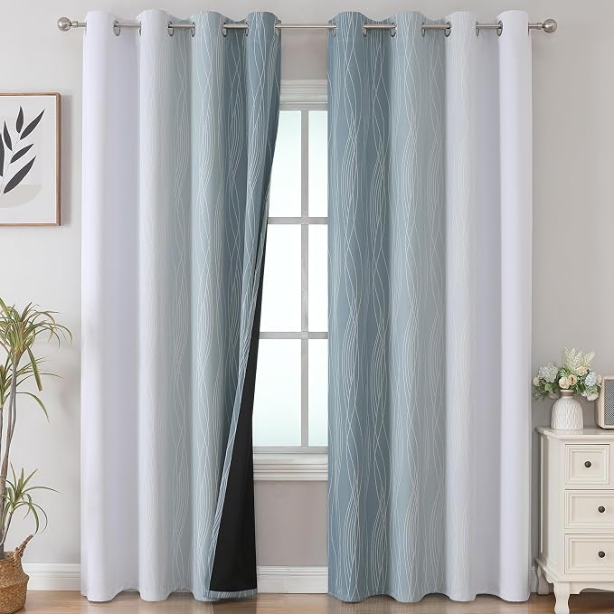 Stone Blue and Greyish White Blackout Curtains Living Room 108 Inches Long | - Image 2