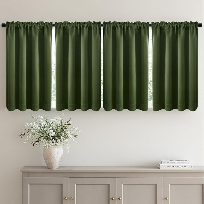 MIULEE 4-Panel 36 Inch Blackout Kitchen Tier Curtains Over Sink Olive Green | by MIULEE