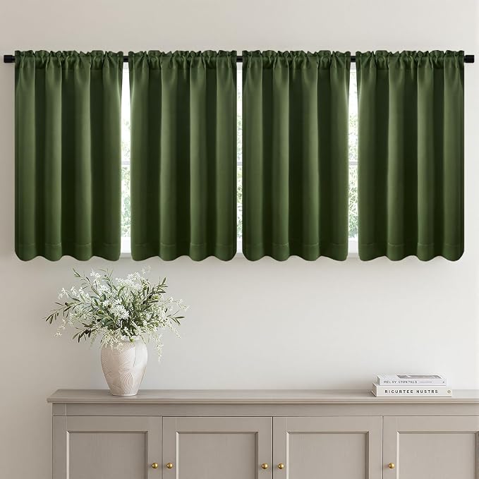MIULEE Set of 4 Olive Green 45 Inch Short Blackout Kitchen Window Curtains | by MIULEE