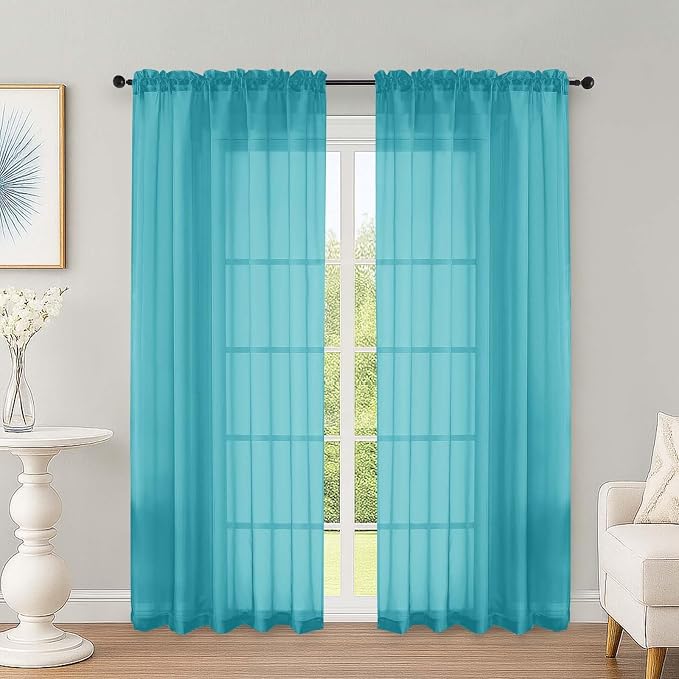 Turquoise Sheer Curtains 72 Inches Long 2 Panels Set, Transparent Voile Sheer by OWENIE
