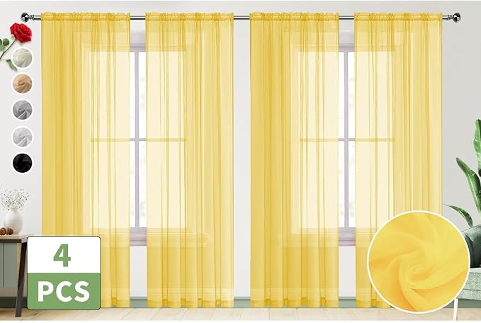 SpaceDresser Yellow Sheer Curtains 4 Panels Rod Pocket Semi-Sheer Curtain 54 - Image 2