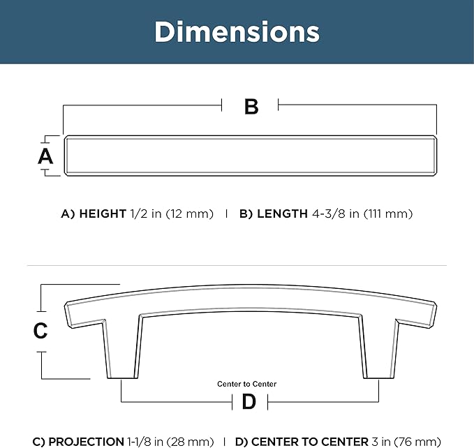Franklin Brass Pierce (5-Pack) Cabinet Handles 3' Hole Center Matte Black Kitchen Drawer Pulls Dresser, Furniture Hardware P29519K-FB-B