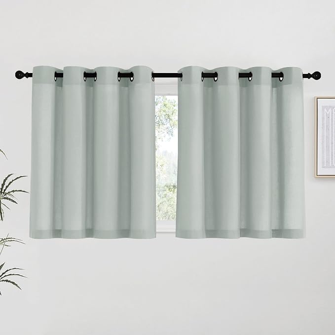 NICETOWN Sage Green Linen Kitchen Curtains 36 inch Length, Decorative Thick by NICETOWN