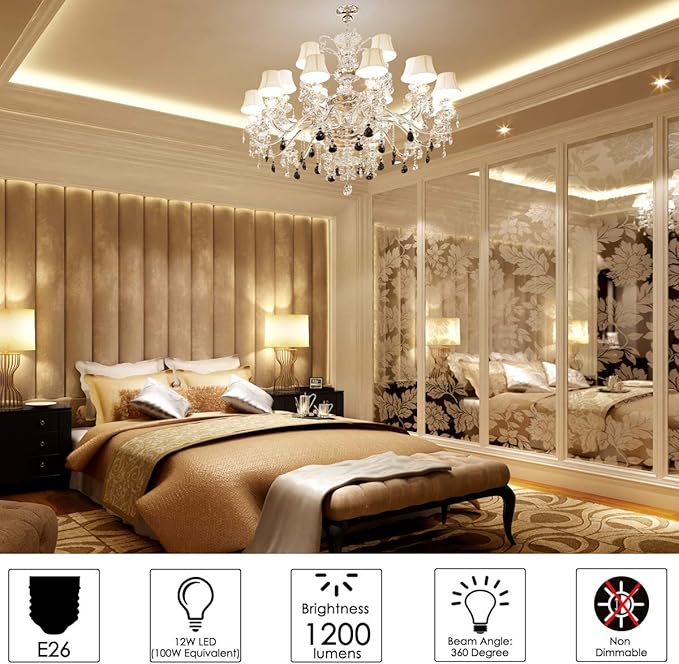 LED Light Bulb 100w Equivalent 1200 Lumen 5000K Cool Daylight White 12W Super Bright LED Bulb E26 Base Non-Dimmable Ceiling Fan Light Bulbs for Home Indoor LED Corn Light Bulb Pack of 4