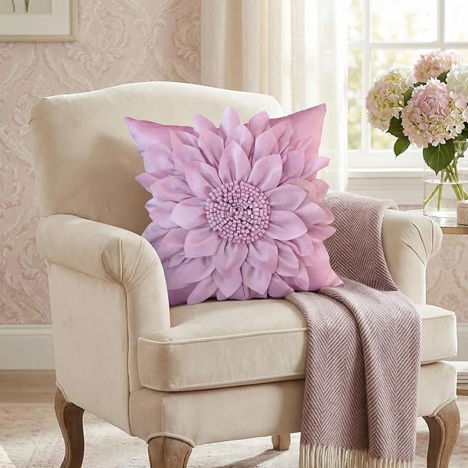 Purple Accent 3D Flower Decorative Throw Pillow Covers - Image 5