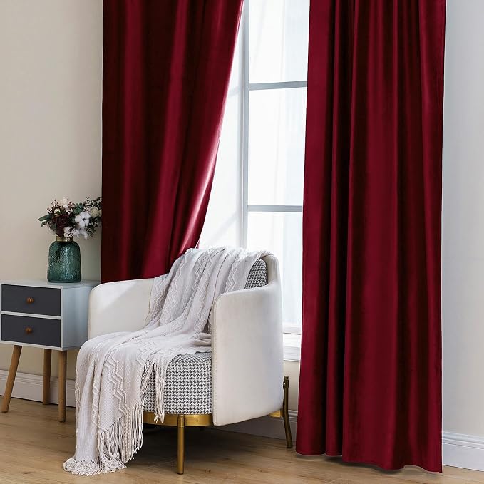 MIULEE Velvet Curtains 52x90 inches 2 Panels Burgundy Red Blackout Curtains | - Image 7