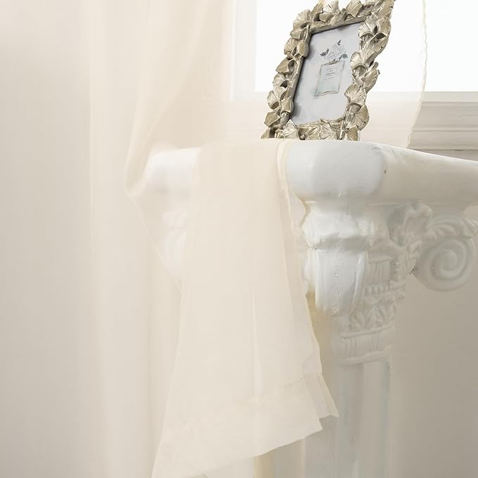 HUTO Peach Cream Beige Sheer Curtains 84 Inches Long Rod Pocket Ivory Sheer Voile Window Treatment Drapes Curtains for Living Room Bedroom,2 Panels 52 by 84 Inch Length