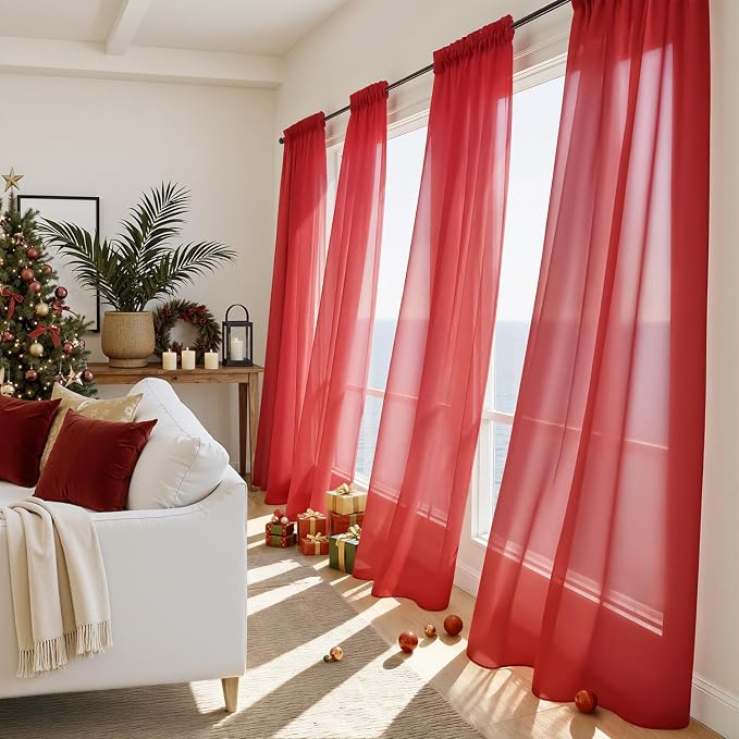 MIULEE Red Christmas Sheer Curtains 84 Inches Long 4 Panels 42 x 84 Inches | - Image 4