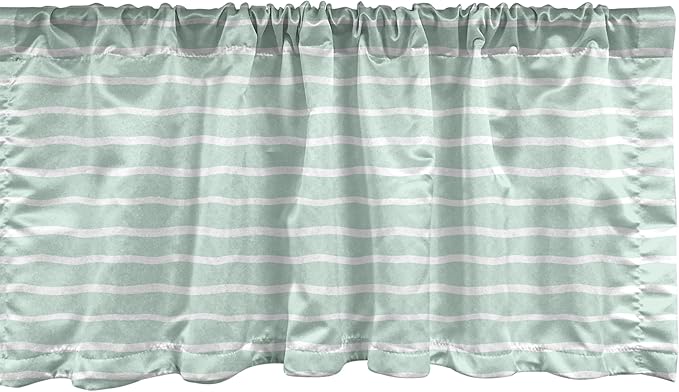 Ambesonne Pastel Window Valance Pack of 2, Horizontal Wavy Lines White Striped Abstract Soft Toned Nautical Art Display, Rod Pocket Curtain Valances for Kitchen Bedroom, 42" X 12", Almond Green White