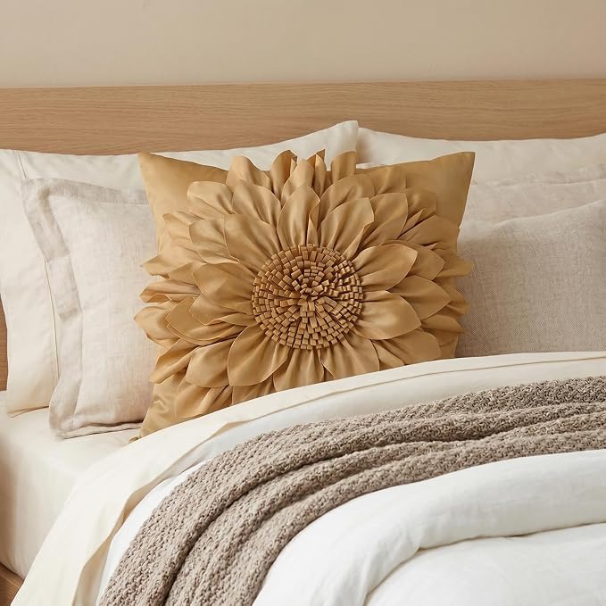Gold Accent 3D Flower Decorative Throw Pillow Covers - Image 7