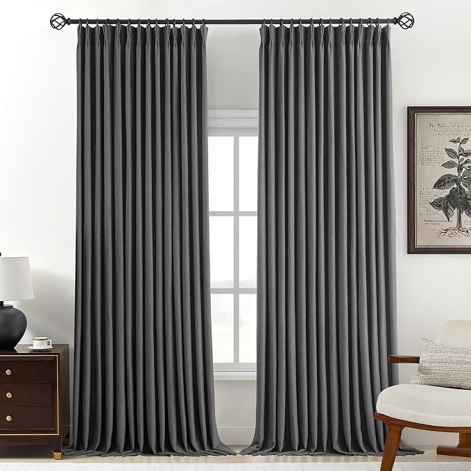 Pinch Pleated Linen Curtains 100% Blackout 108 Inches Long by AUSSPVOCT