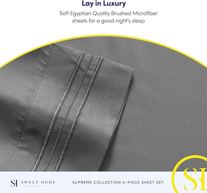 California King Sheet Sets - Breathable Luxury Sheets with Full Elastic & Secure Corner Straps Built In - 1800 Supreme Collection Deep Pocket Bedding, Sheet Set, EXTRA DEEP pocket - Cal King, Gray