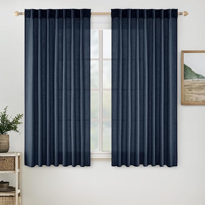 MIULEE Navy Blue Linen Curtains 52x54 Inch 2 Panels by MIULEE