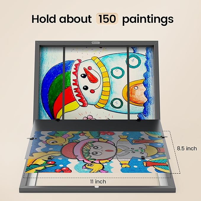 BAIJIALI Black Art Frames for Kids Artwork - Front Opening Holds 150 Drawings, 3D Crafts - 4 Packs 8.5x11 with mat or 9x12 without Mat