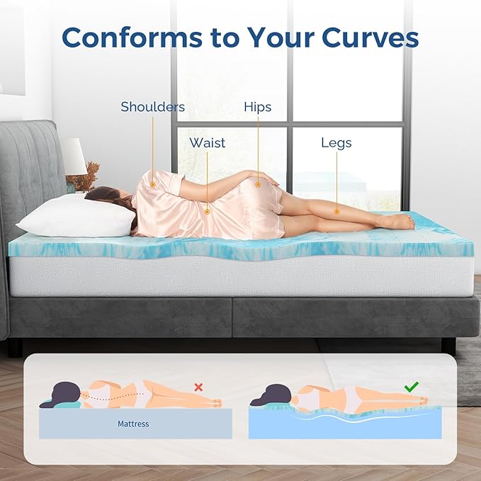 Mattress Topper Twin XL, 2 Inch Gel Memory Foam Bed Topper for Twin XL Size Bed, CertiPUR-US Certified, Blue