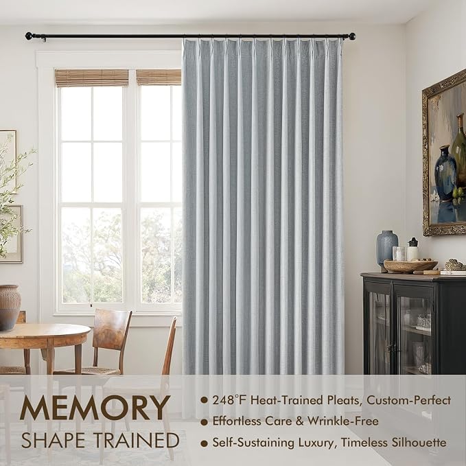 MIULEE Grayish Blue Pinch Pleated 100% Blackout Curtains 40x108 Inches | Room - Image 3