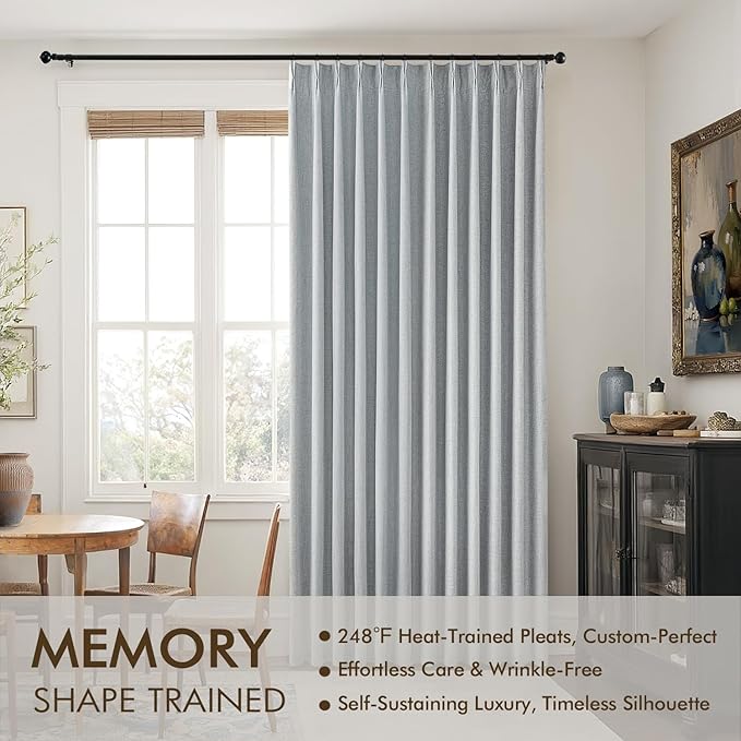 MIULEE Grayish Blue Pinch Pleated 100% Blackout Linen Curtains 40x84 Inches | - Image 3