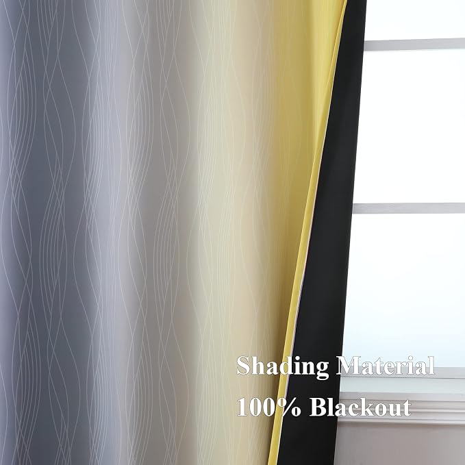 Yellow and Grey Ombre Blackout Curtains - Image 5