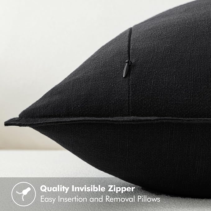 MIULEE Decorative Linen Pillow Covers 20x20 Inch Black | Boho Farmhouse​ - Image 3