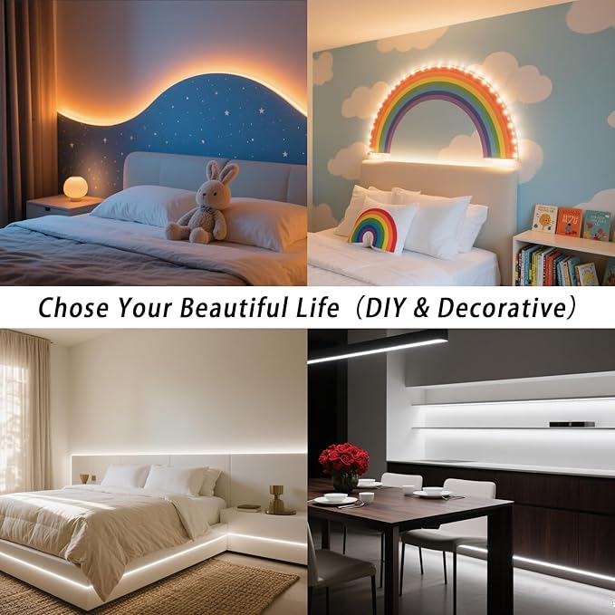 16.4ft Dimmable White LED Strip Light Kit, Dimmable 3000K-6500K, 24V Strip Lights with Remote Control, Flexible LED Strip Light, Eye Protection for Bedroom, Home Lighting, Mirror, Kitchen, Bar Cabinet