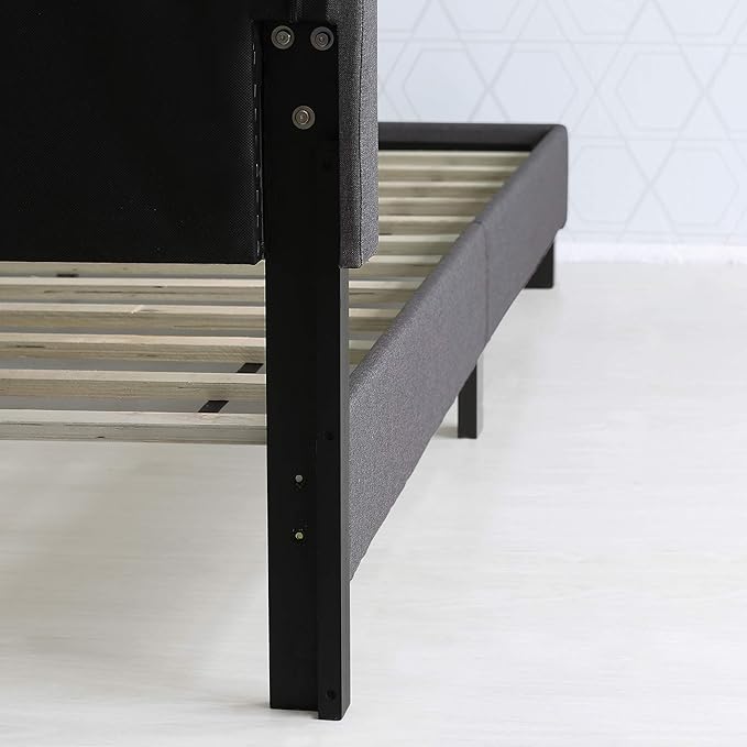 Furinno Laval Double Row Nail Head Upholstered Platform Bed Frame, Queen, Stone
