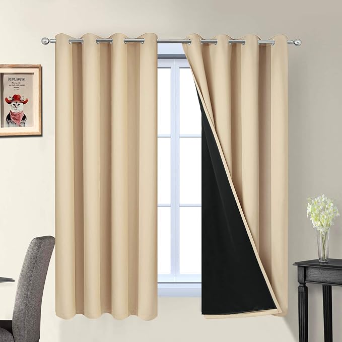 Yakamok Beige 100% Blackout Curtains 63 Inches Long by Yakamok