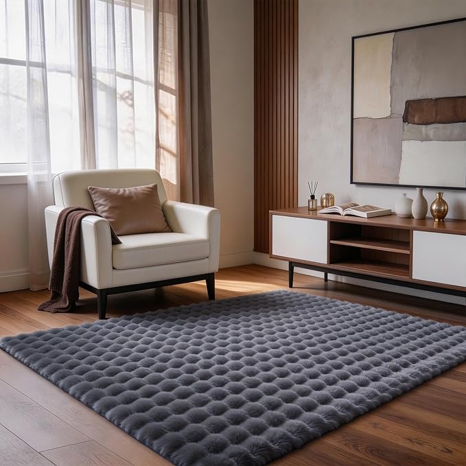 Gray Rabbit Plush Rug 4'x6', Fluffy Shaggy Area Rug - Image 2