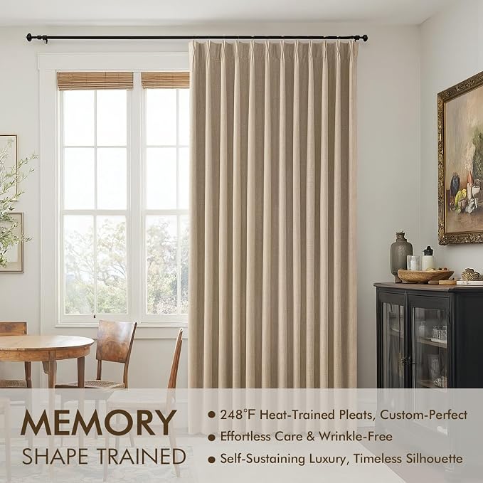 MIULEE Taupe Pinch Pleated 100% Blackout Linen Curtains 40x90 Inches | Room - Image 3