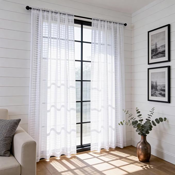 SpaceDresser Check Sheer Curtains 18 Inches Long - Image 4