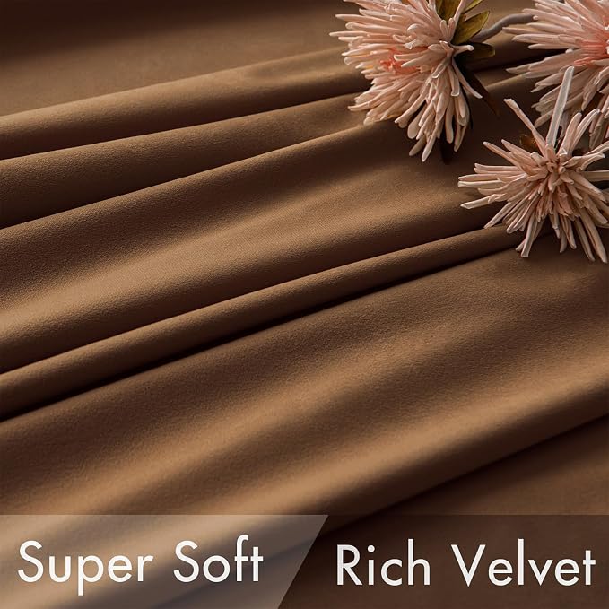 MIULEE Velvet Curtains 52x90 inches 2 Panels Brown Blackout Curtains | Luxury - Image 4