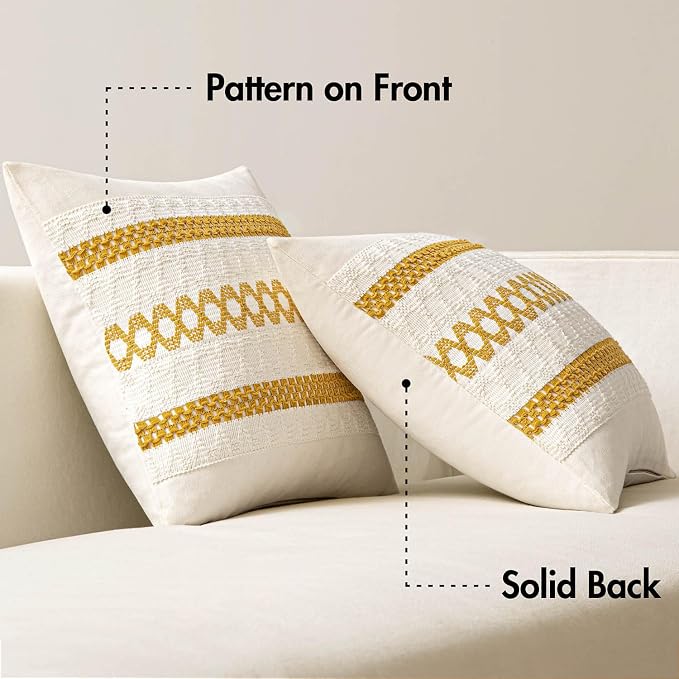 MIULEE Set of 2 Mustard Yellow Boho Decorative Pillow Covers 16x16 Inch | Fall - Image 6