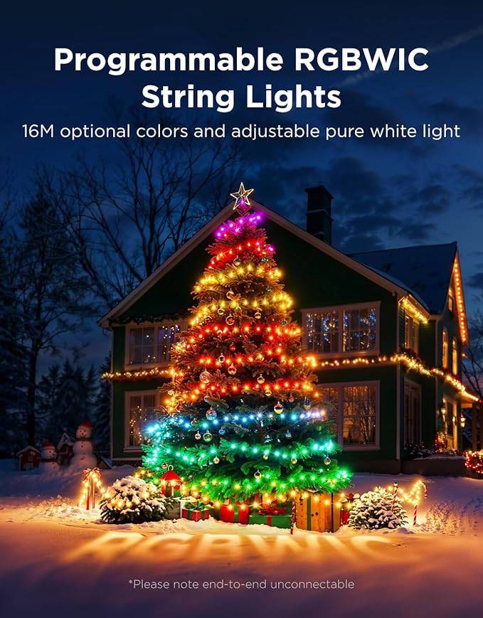Govee Christmas Lights 2, RGBWIC 66FT 200LEDs Holiday String Lights with Shape Mapping Function, Smart LED Decoration for Indoor Outdoor Tree, 130+ Preset Scenes, Voice and APP Control, Clear Wire
