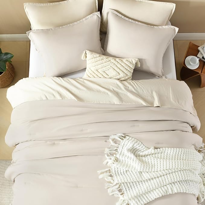 Litanika Comforters Tannish Grey Queen Size, 3 Pieces Lightweight Solid Bedding Set & Collections, All Season Fluffy Bed Set (90x90In Comforter & 2 Pillowcases)