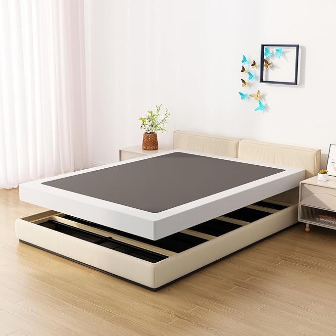 Box Spring for Queen Bed Bed Base 4 inch, Low Profile Metal Queen Box Spring with Fabric Cover, 3000 Lbs Max Weight Capacity Mattress Foundation, Noise-Free, Easy Assembly