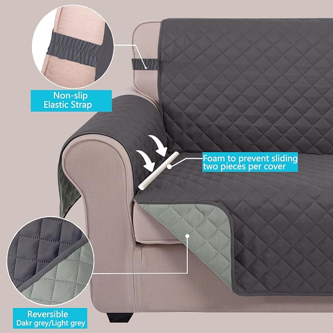 U-NICE HOME Reversible Oversized 28''Chair Covers, Dark Grey/Light Grey | - Image 3