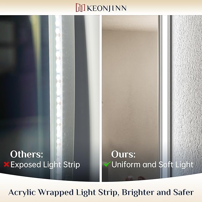 Keonjinn 24 x 40 Inch LED Bathroom Mirror with Backlit, Anti-Fog Vanity Mirror with CRI90+ HD Tempered Glass, Stepless Dimmable, High Lumen, UL Listed, Waterproof, Horizontal/Vertical