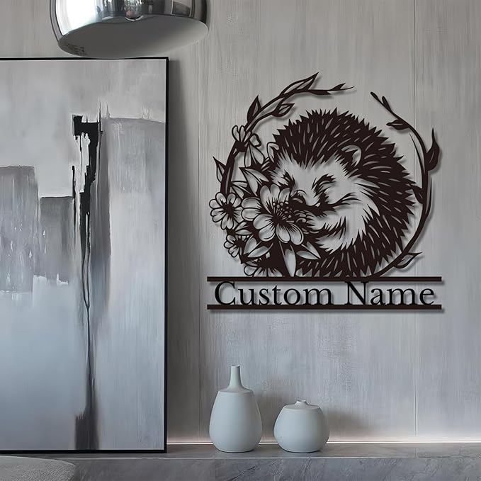 Custom Hedgehog Metal Sign, Personalized Hedgehog Metal Wall Art,Hedgehog Lovers Gift Metal Kid Room Decor,Personalized Hedgehog Lover Name Sign,Kid Nursery Decoration (Hedgehog D)