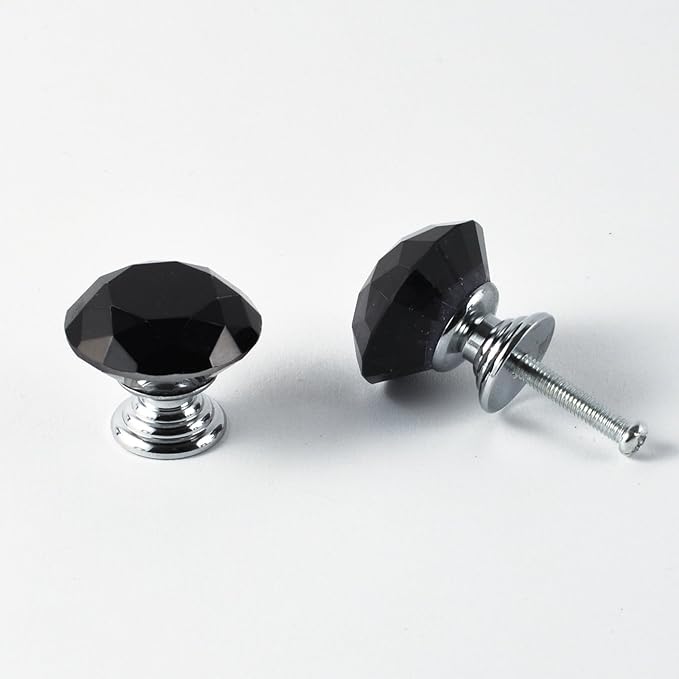 12pcs Diamond Shape Crystal Glass 30mm Drawer Knob Pull Handle Usd for Cabinet, Drawer (Black)