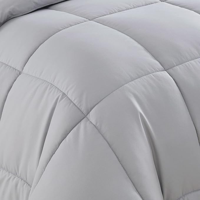 Sweet Home Collection 7 Piece Comforter Set Bag Solid Color All Season Soft Down Alternative Blanket & Luxurious Microfiber Bed Sheets, Silver, Queen