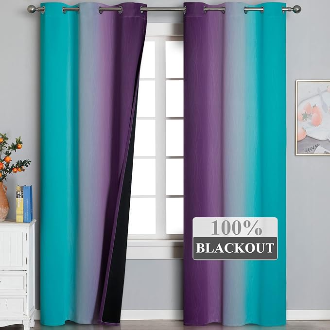 Ombre Teal and Purple Blackout Curtains - Image 2