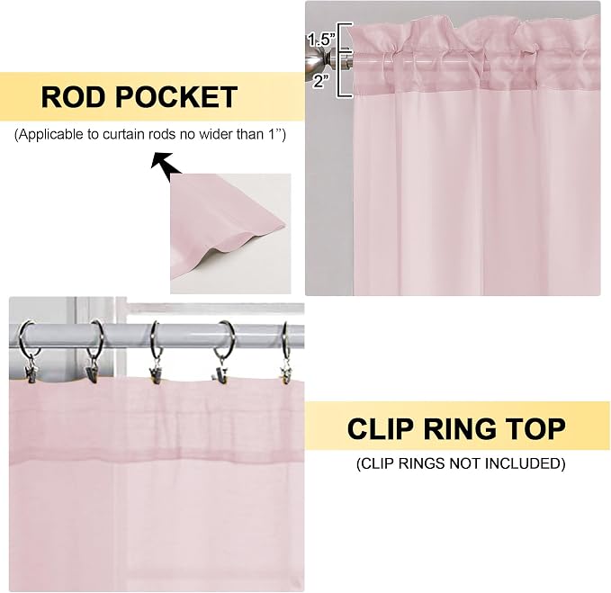 Blush Pink Sheer Curtains 63 Inches Long 2 Panels - Image 2