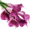 FiveSeasonStuff Real Touch Calla Lily Artificial Flowers, Wedding Bridal Floral Arrangements (25'' 6 Long Stems, Autumn Purple)