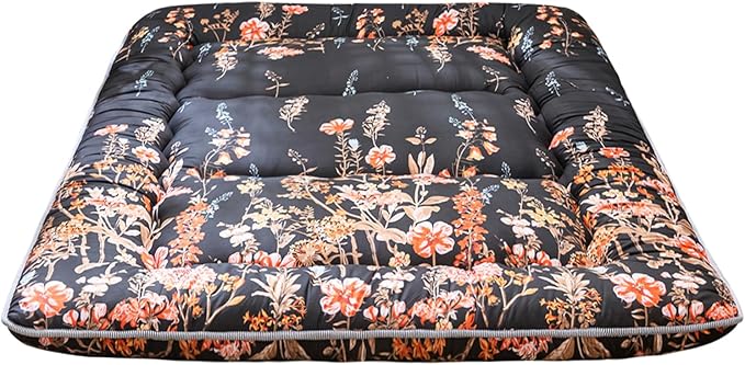 MAXYOYO Black Floral Japanese Futon Floor Mattress, Bed Mattress Topper Portable Thick Sleeping Pad Floor Bed Roll Up Camping Mattress Folding Couch Bed Mattress Pad for Guest Room King