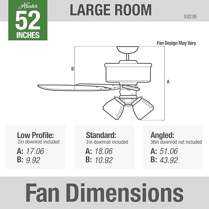 Hunter 52 inch Indoor Ceiling Fan with LED Lights - Bronze Ceiling Fan with Pull Chain, For Bedroom or Living Room, Standard Mount, No Remote, 5 Blades, Includes Bulbs - Builder Plus 53238, New Bronze