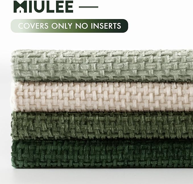 MIULEE Soft Decorative Chenille Euro Pillow Covers Green 22x22 Pack of 4 | - Image 6