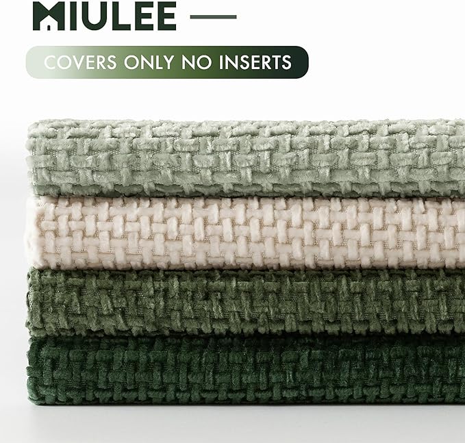 MIULEE Soft Decorative Chenille Pillow Covers Green 18x18 Pack of 4 | Nordic - Image 6
