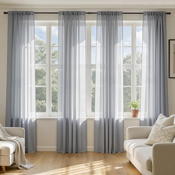 MIULEE Dark Grey Sheer Curtains 72 Inches Long 4 Panels 42 x 72 Inches | Light by MIULEE
