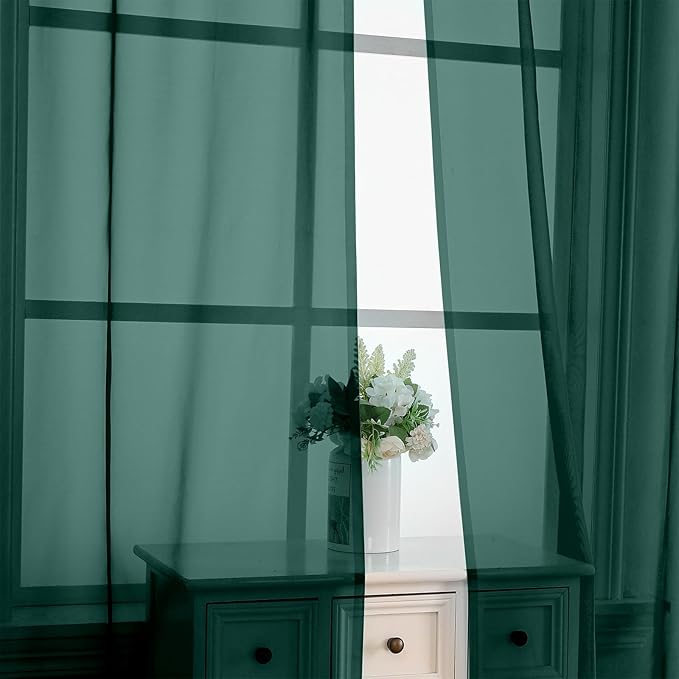 Hunter Green Sheer Curtains 84 Inches Long 2 Panels - Image 3
