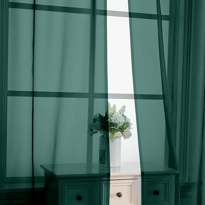 Hunter Green Sheer Curtains 96 Inches Long 2 Panels - Image 4